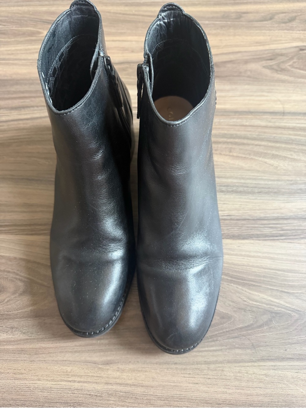 Cole Haan Black Leather Ankle Booties with Side Zip Detail